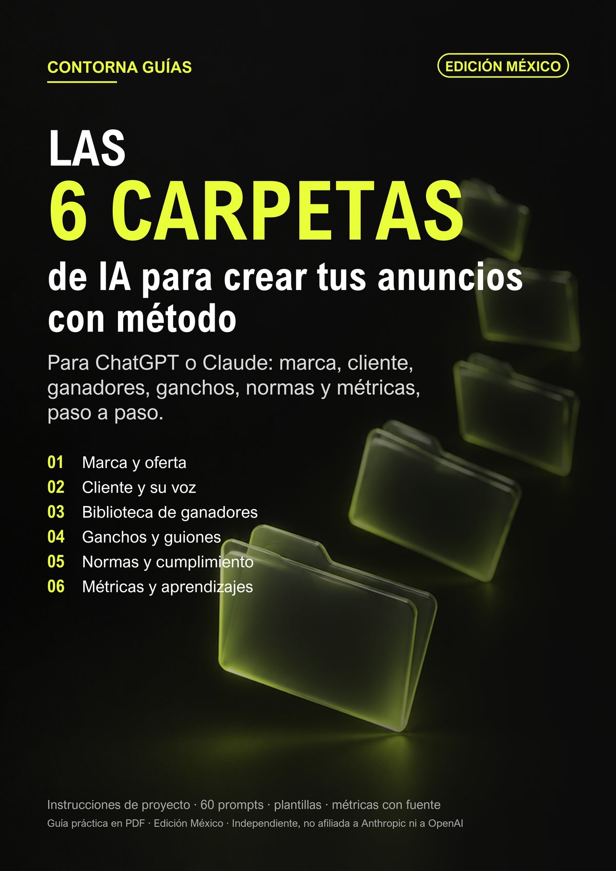 Portada de la guía «Las 6 carpetas de IA para crear tus anuncios con método», edición México