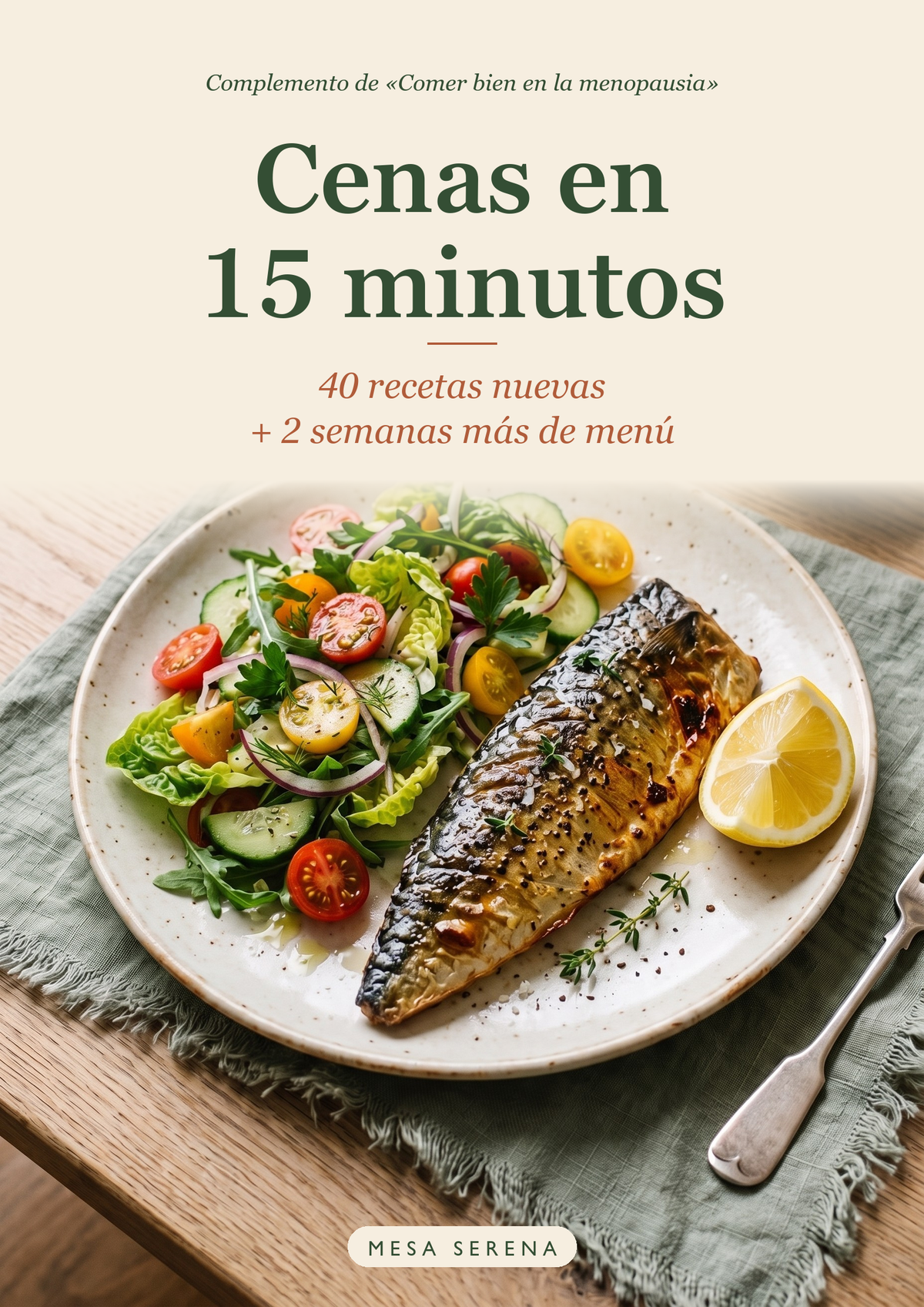 Portada de «Cenas en 15 minutos» (imagen ilustrativa generada con IA)