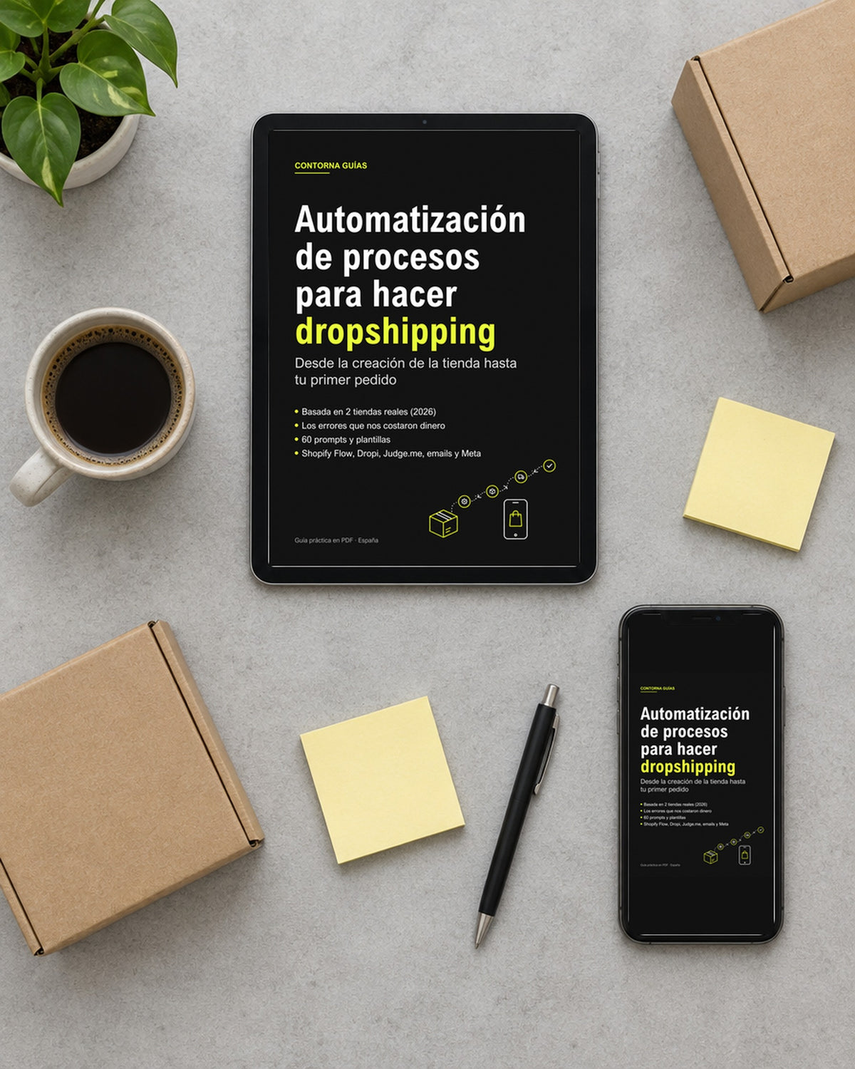 Guía de dropshipping en PDF en tableta y móvil (imagen ilustrativa)