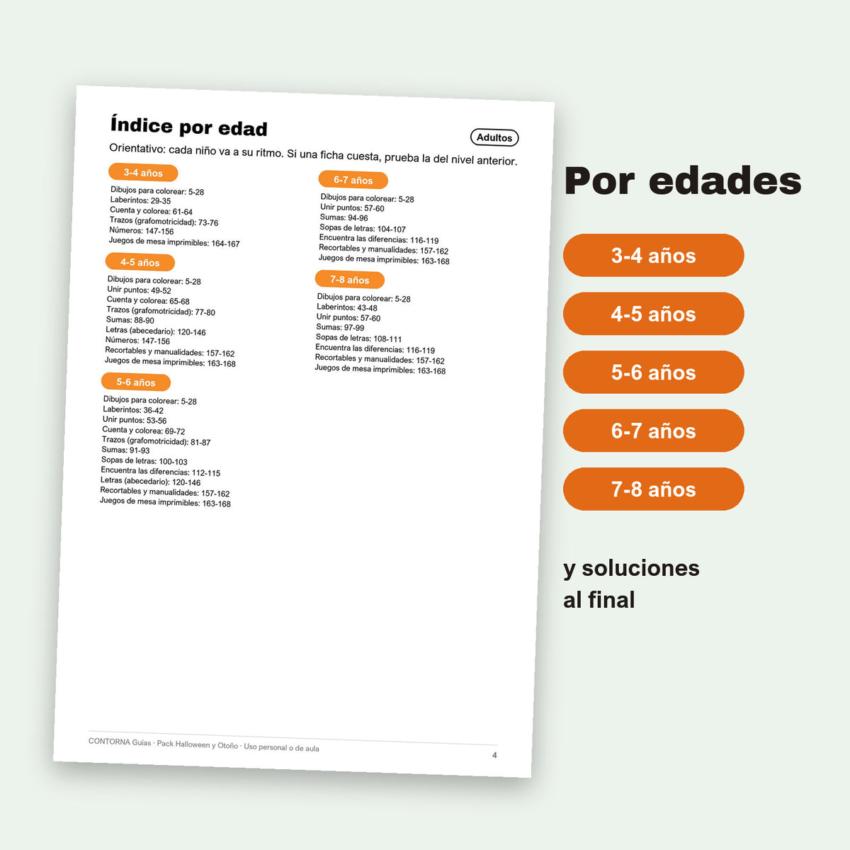 Índice por edades, de 3 a 8 años