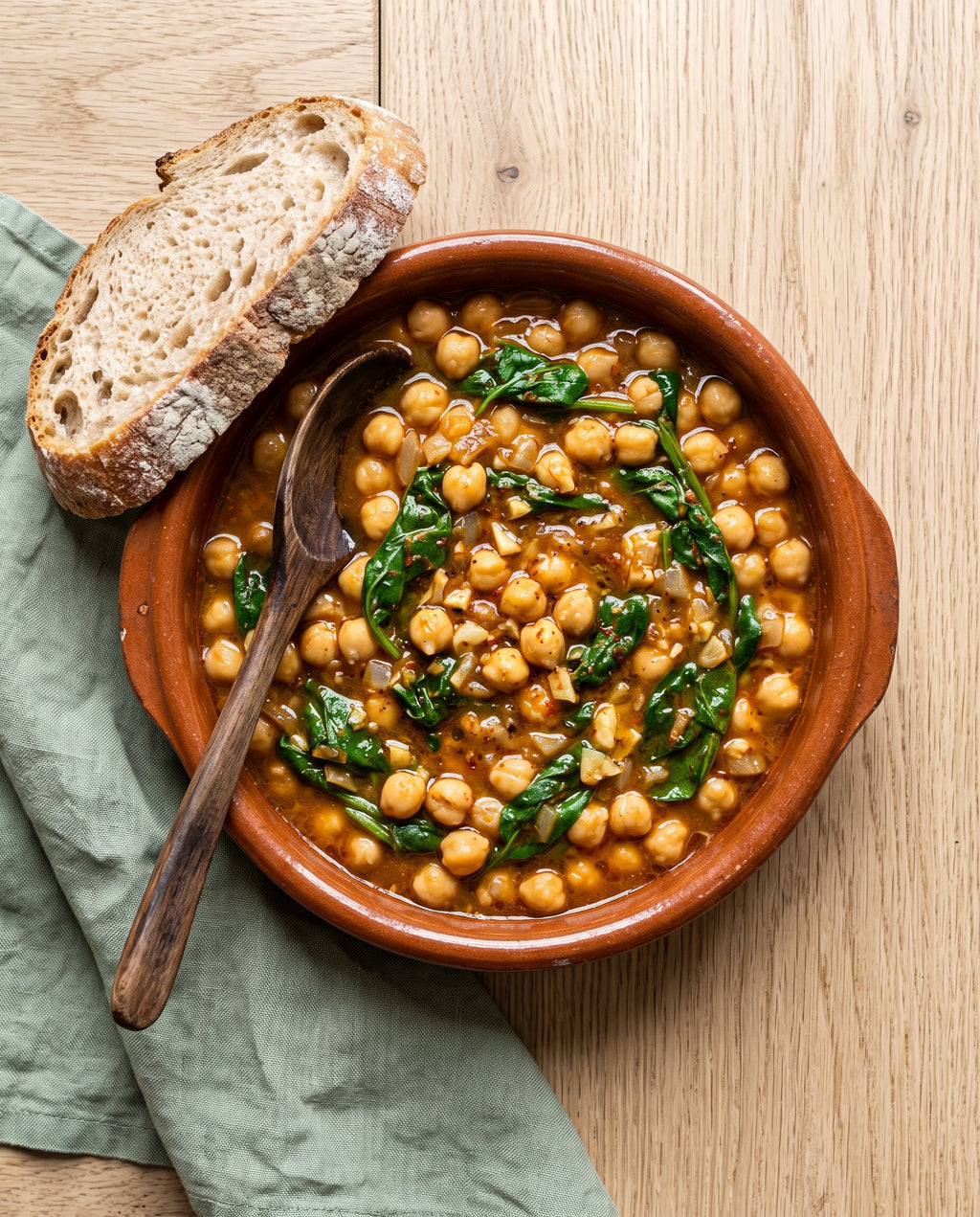 Garbanzos con espinacas, una de las recetas (foto ilustrativa generada con IA)