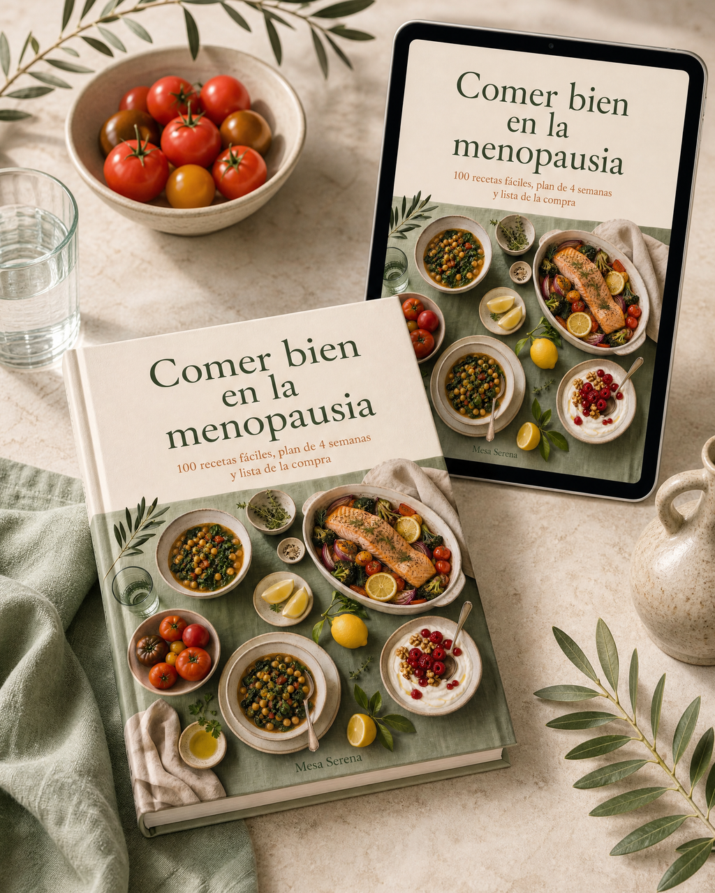 Recetario «Comer bien en la menopausia» en PDF (imagen ilustrativa generada con IA)