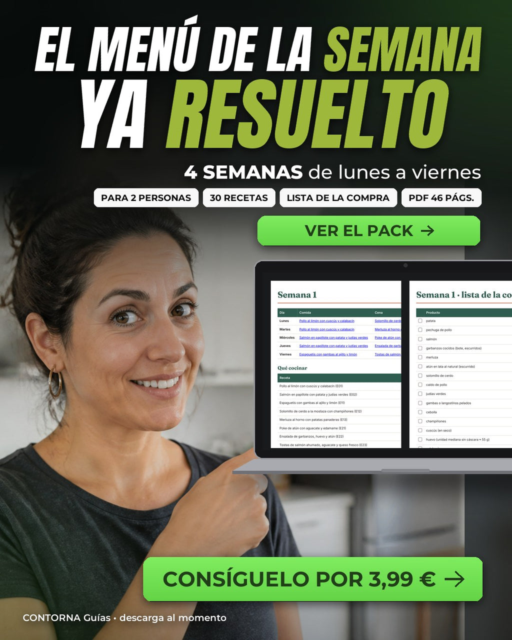 Pack semanal: 4 semanas de menú y 30 recetas a 3,99 €