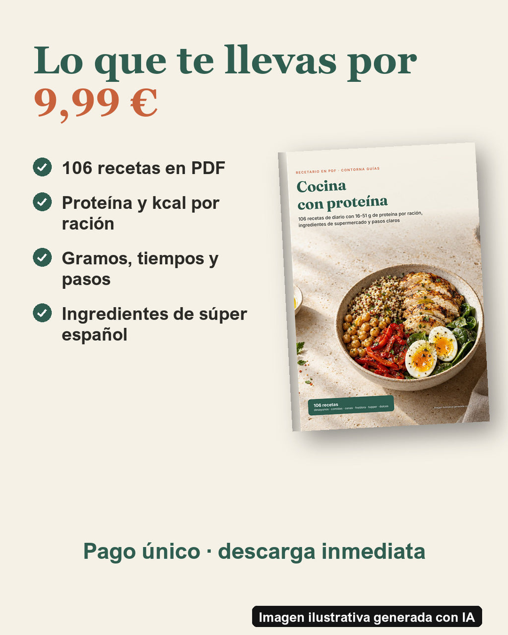 Recetario «Cocina con proteína» en PDF: 106 recetas (imagen ilustrativa generada con IA)