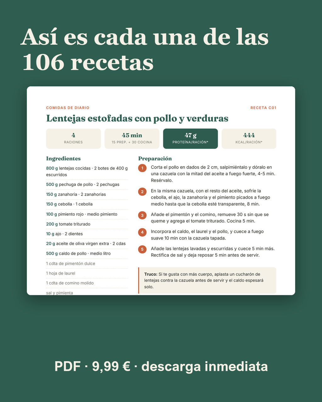 Muestra de una receta del recetario