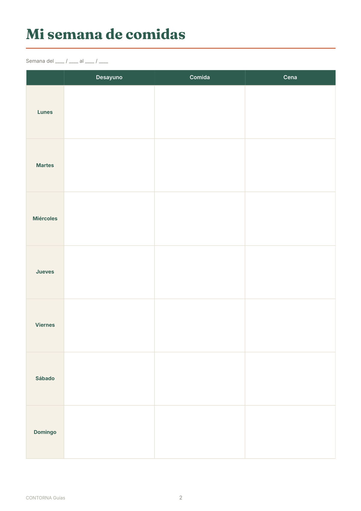 Planificador semanal de comidas imprimible